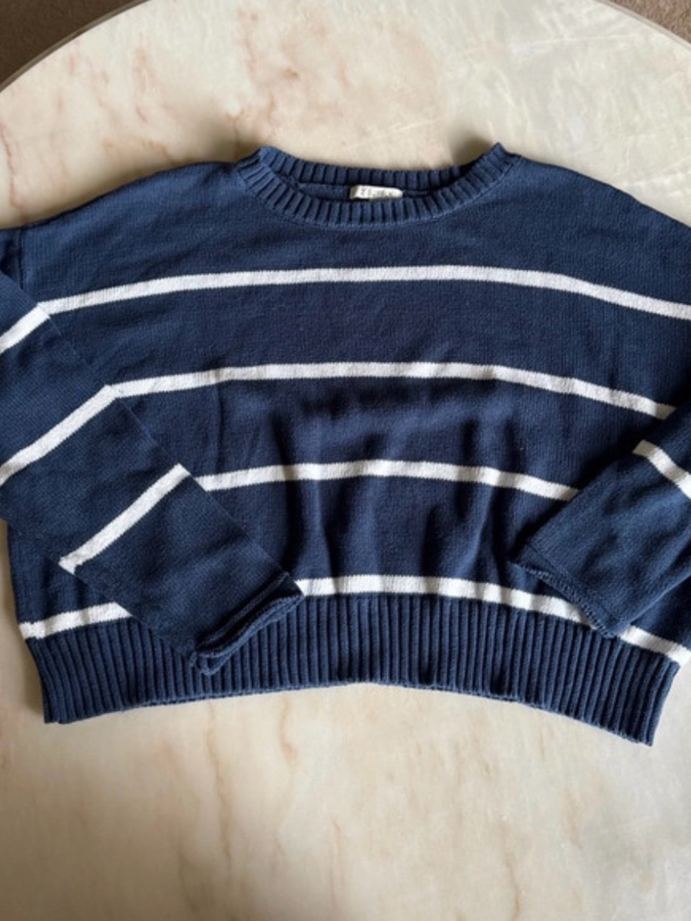 Z Supply Navy & White Striped Crewneck Sweater